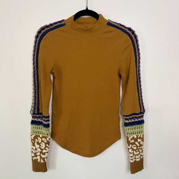 Free People Switch It Up Orange Thermal Top Size Small Brown - Picture 2 of 6